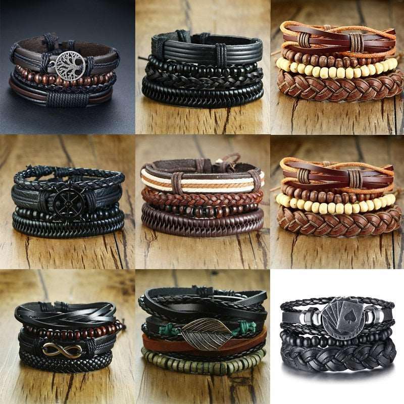 Men's Four Pieces Vintage Leather Bracelets - Alartis
