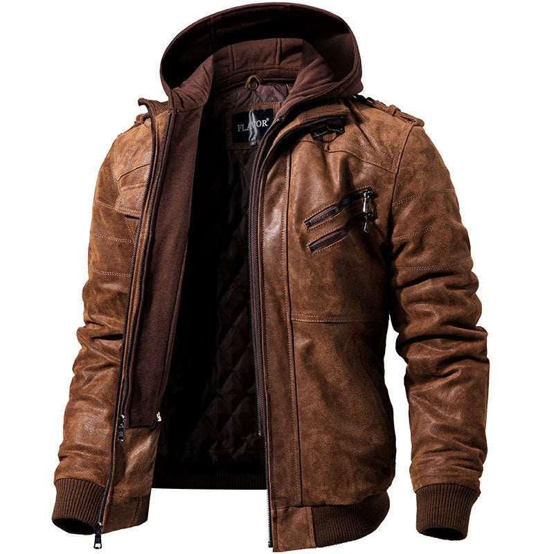 Men's Motorcycle Leather Jacket, Slim Fit Biker Coat - Alartis