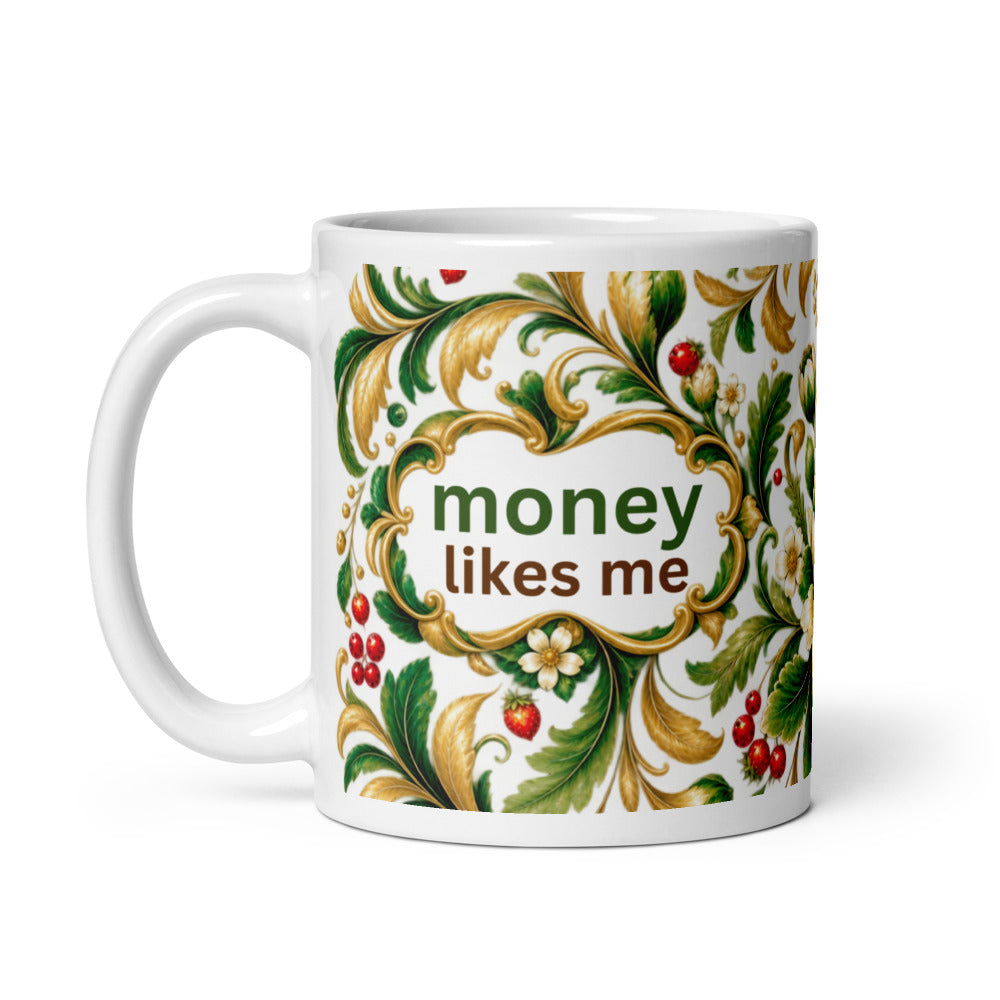Money Likes Me Mug | Green-Gold Prosperity Designer Cup