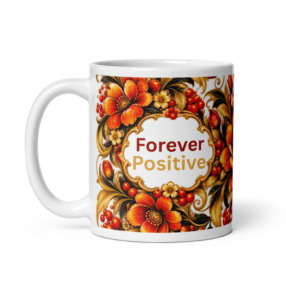 Forever Positive Mug | Orange-Gold Floral Designer Cup