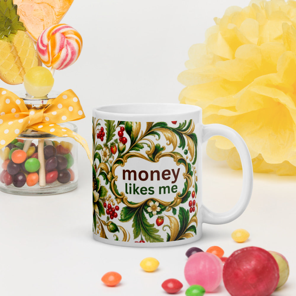 Money Likes Me Mug | Green-Gold Prosperity Designer Cup