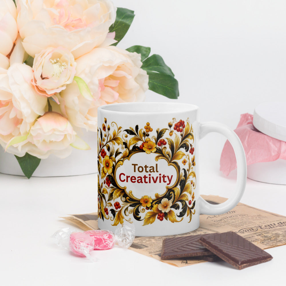 Total Creativity Mug | Yellow-Gold Bird Designer Cup for Brilliant Minds