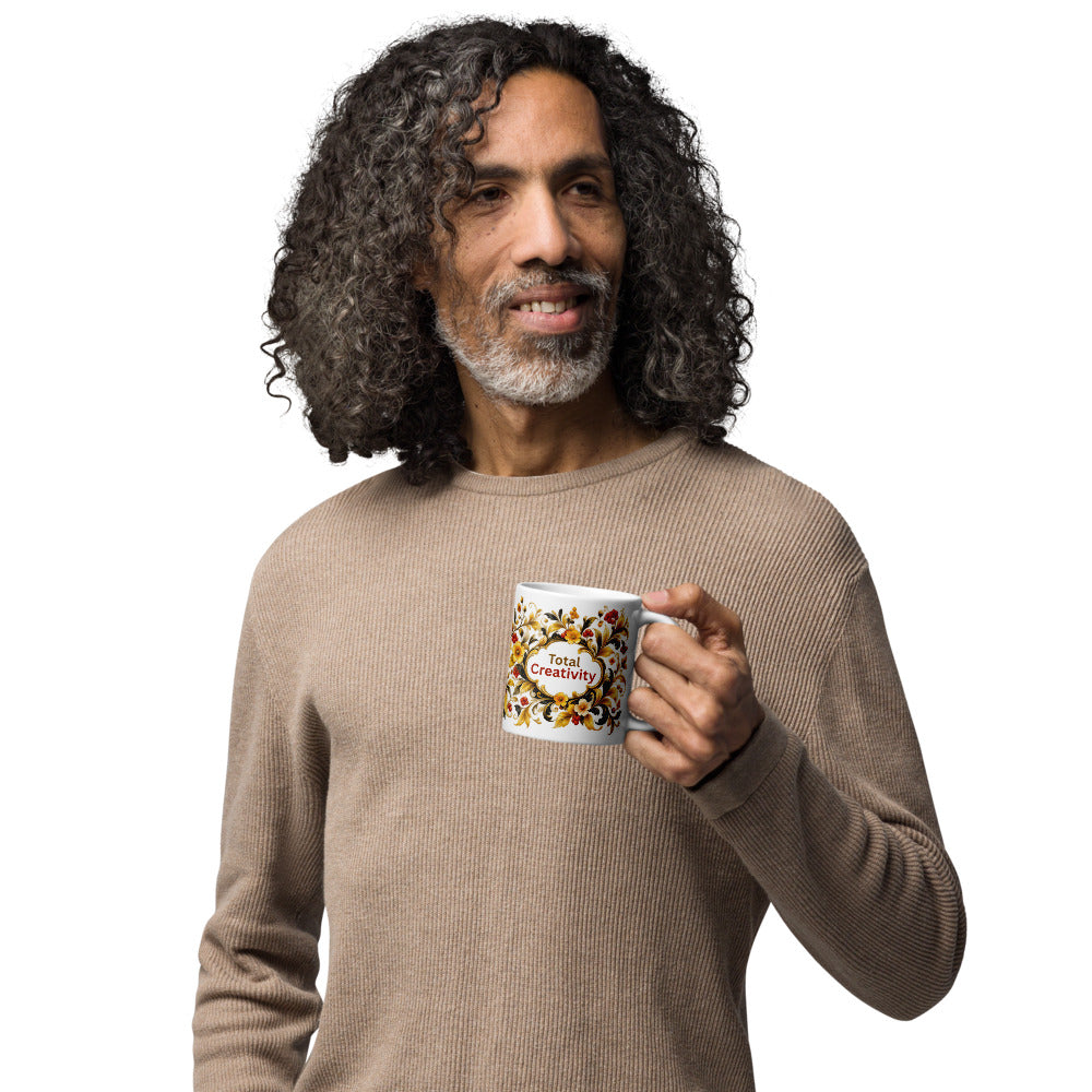 Total Creativity Mug | Yellow-Gold Bird Designer Cup for Brilliant Minds