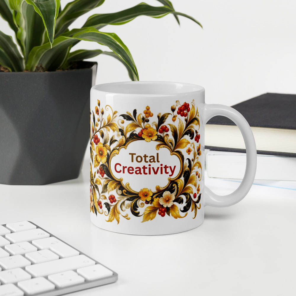 Total Creativity Mug | Yellow-Gold Bird Designer Cup for Brilliant Minds