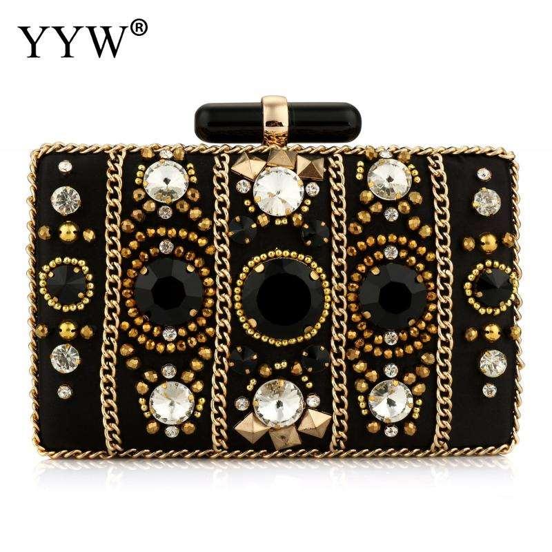 Women's Black Satin Rhinestone Bag - Alartis