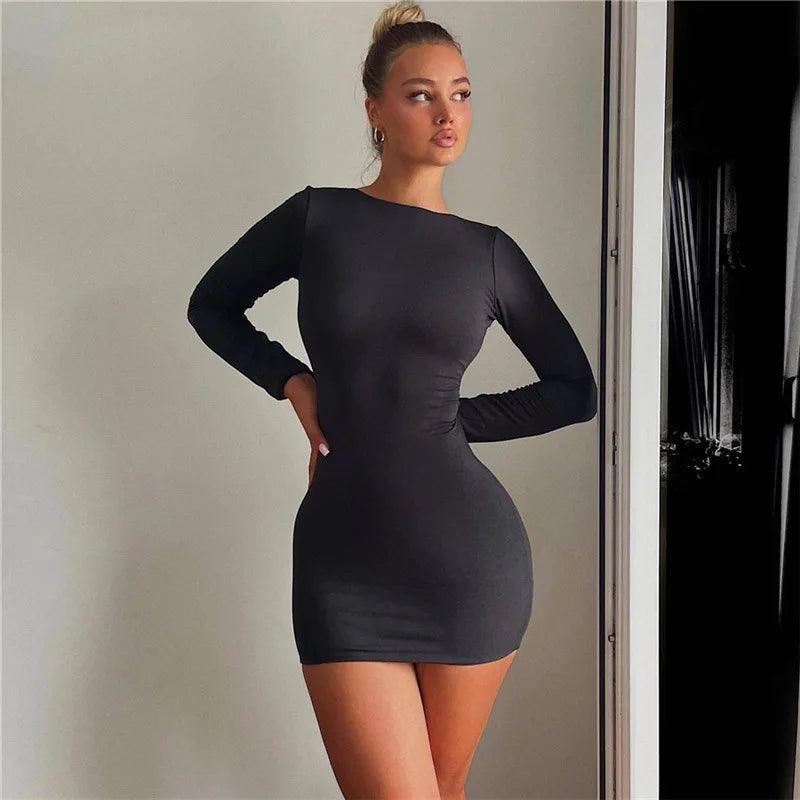 Women's Club Party Open Back Solid Slinky Bodycon Dress - Alartis