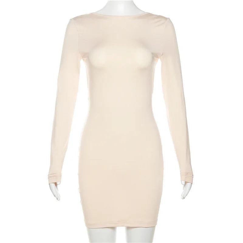Women's Club Party Open Back Solid Slinky Bodycon Dress - Alartis