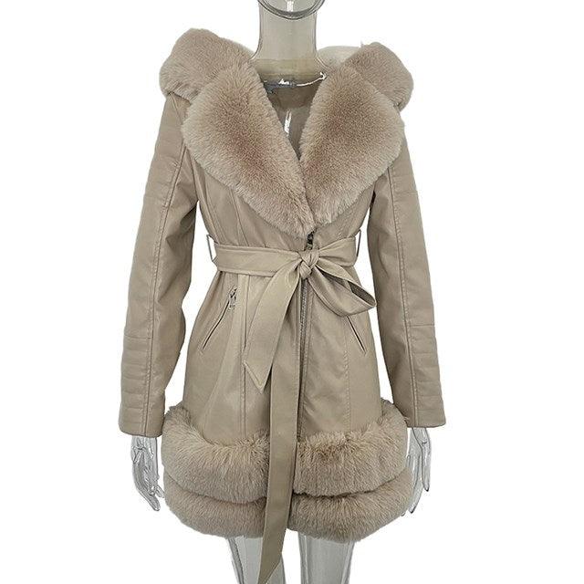 Women's Fur Collar Leather Jacket - Alartis