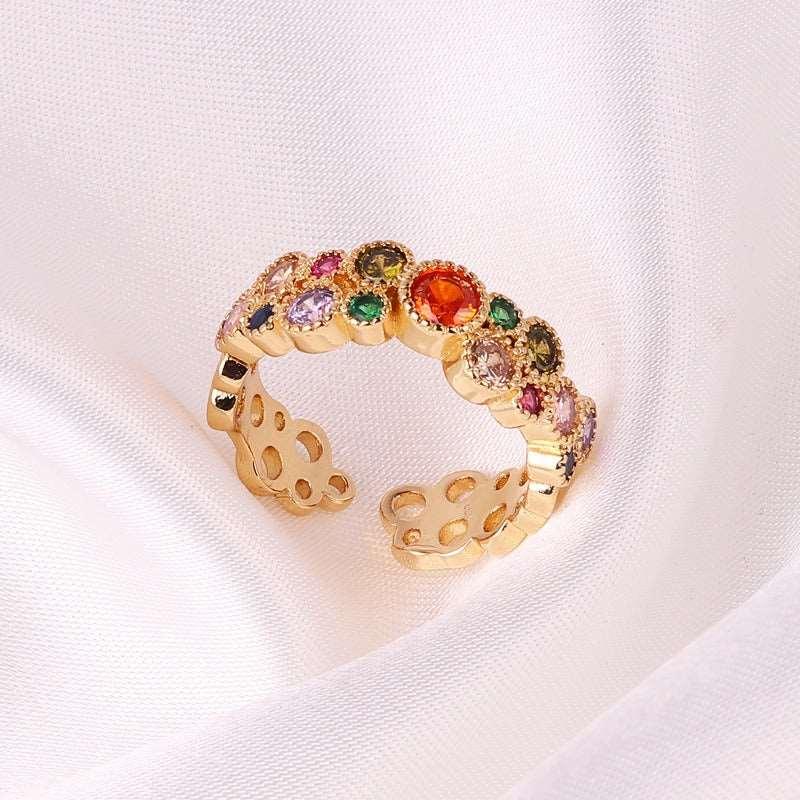 Women's Gold Color Rectangular Zircon Hand Rings - Alartis