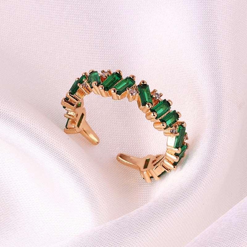 Women's Gold Color Rectangular Zircon Hand Rings - Alartis