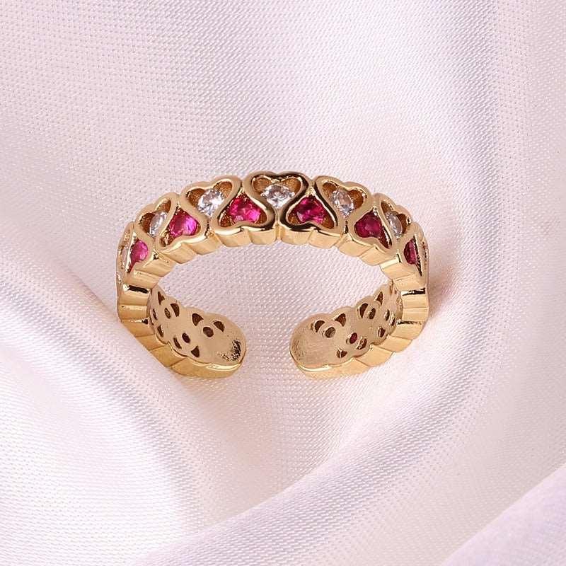 Women's Gold Color Rectangular Zircon Hand Rings - Alartis