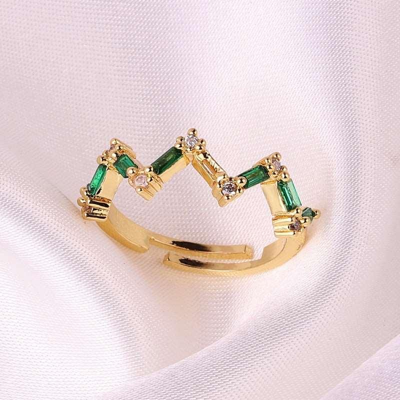 Women's Gold Color Rectangular Zircon Hand Rings - Alartis