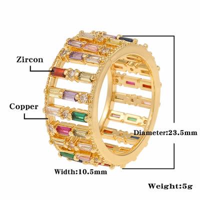 Women's Gold Color Rectangular Zircon Hand Rings - Alartis