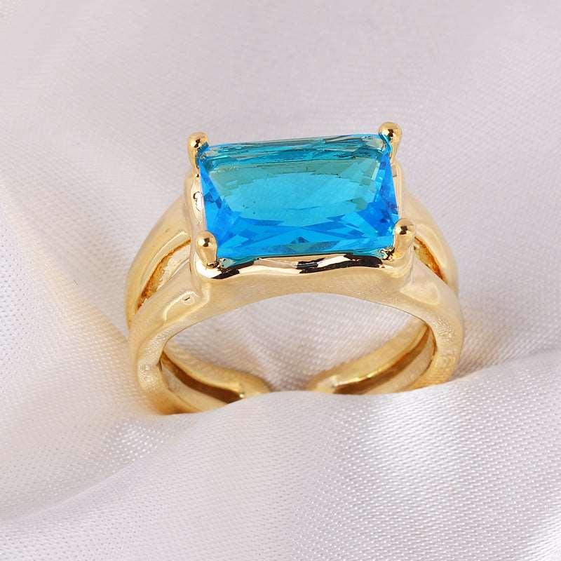 Women's Gold Color Rectangular Zircon Hand Rings - Alartis
