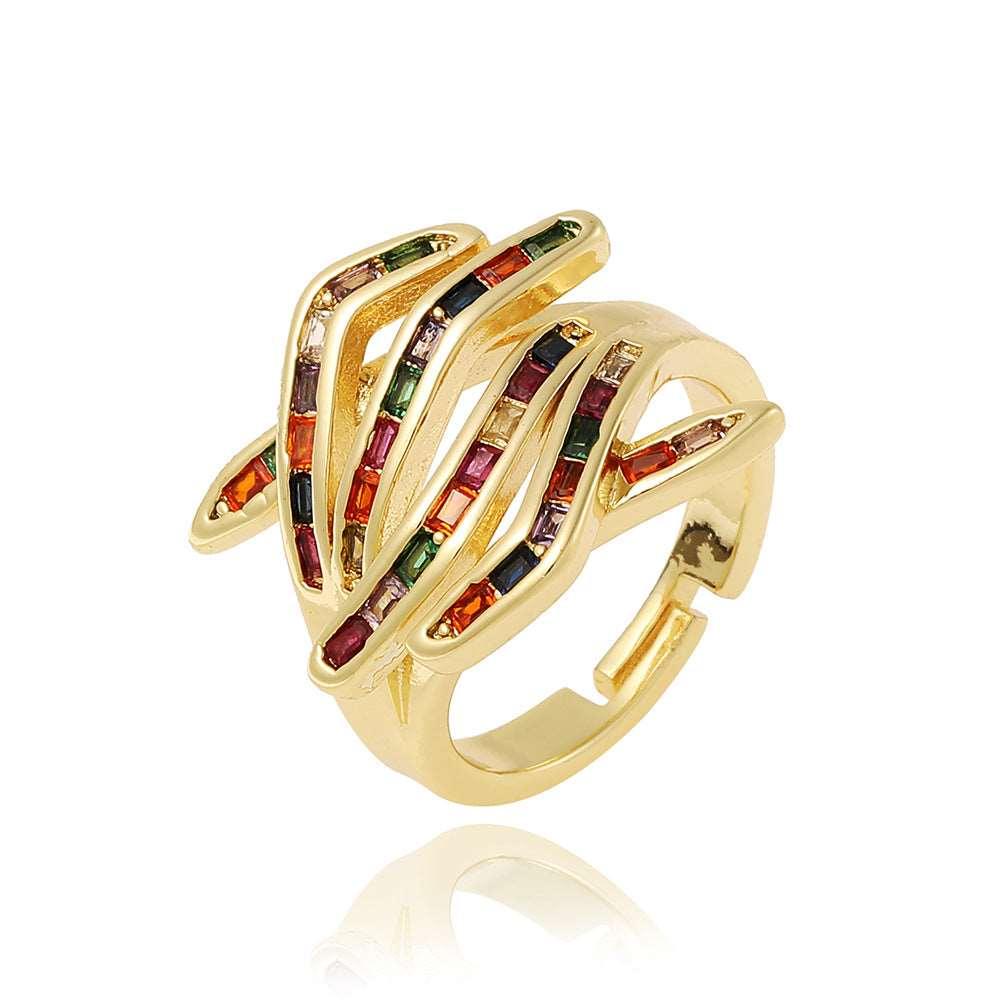 Women's Gold Color Rectangular Zircon Hand Rings - Alartis