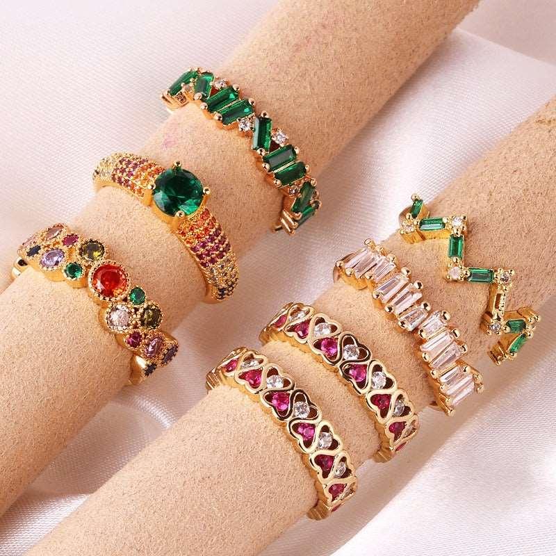 Women's Gold Color Rectangular Zircon Hand Rings - Alartis