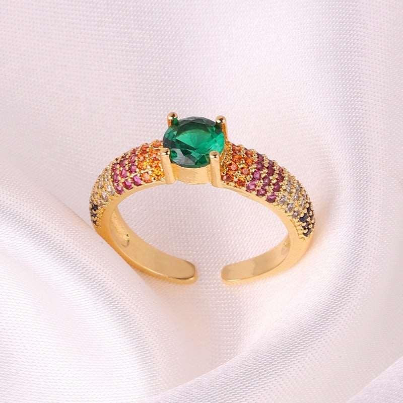 Women's Gold Color Rectangular Zircon Hand Rings - Alartis