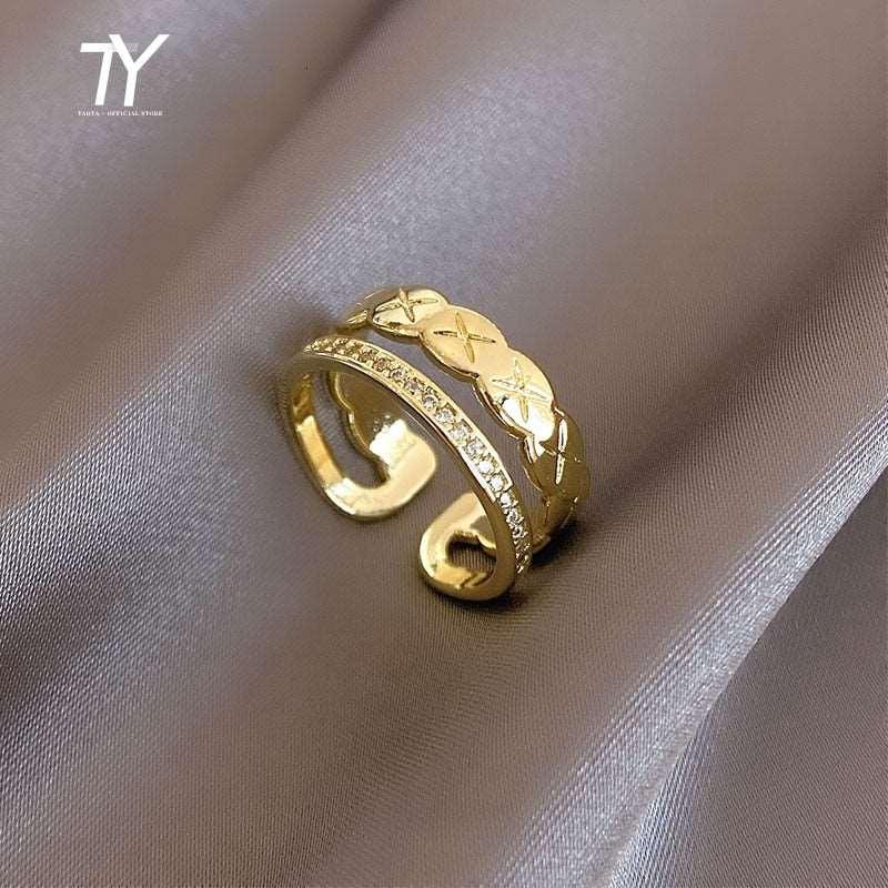 Women's Luxury Zircon Gold Color Open Rings - Alartis