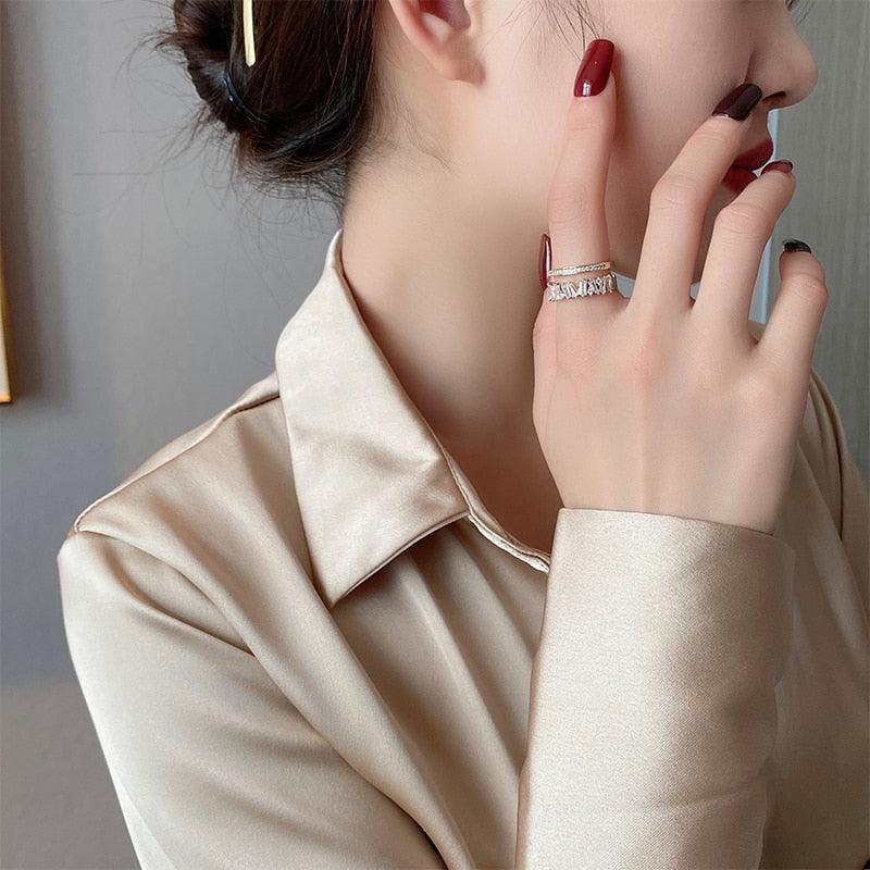 Women's Luxury Zircon Gold Color Open Rings - Alartis