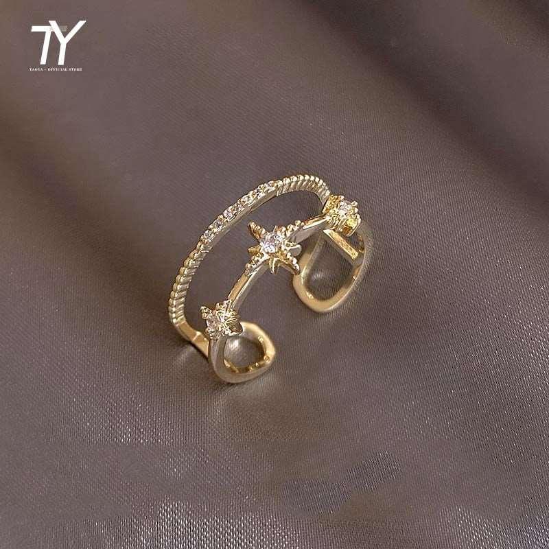 Women's Luxury Zircon Gold Color Open Rings - Alartis