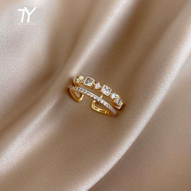 Women's Luxury Zircon Gold Color Open Rings - Alartis