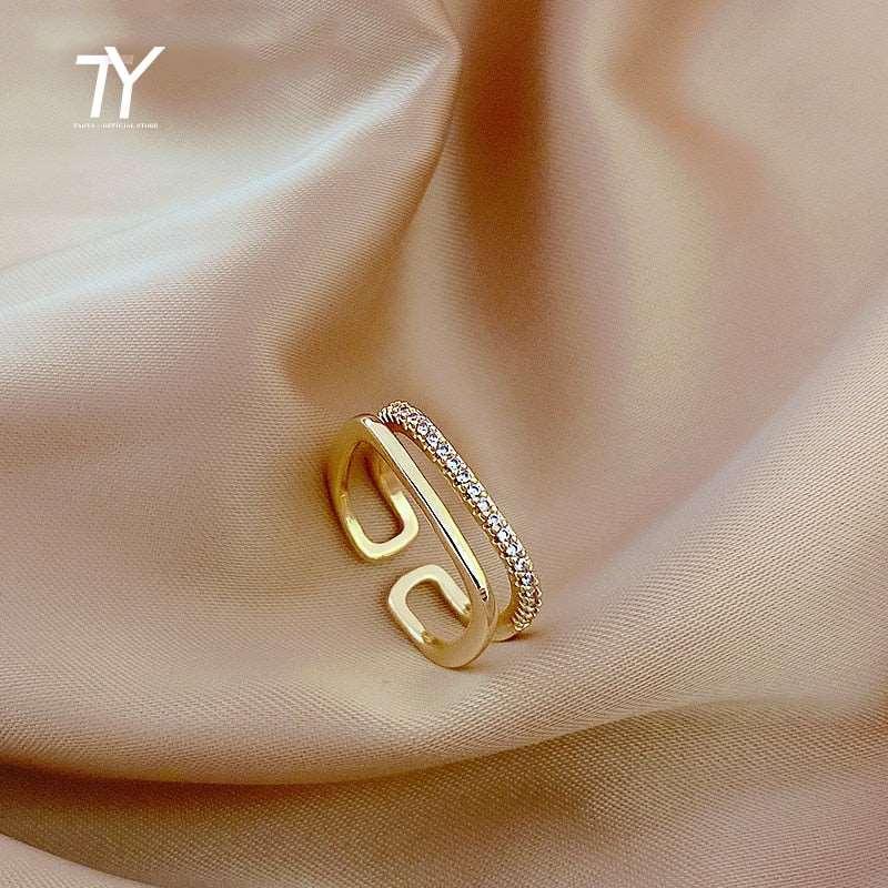 Women's Luxury Zircon Gold Color Open Rings - Alartis
