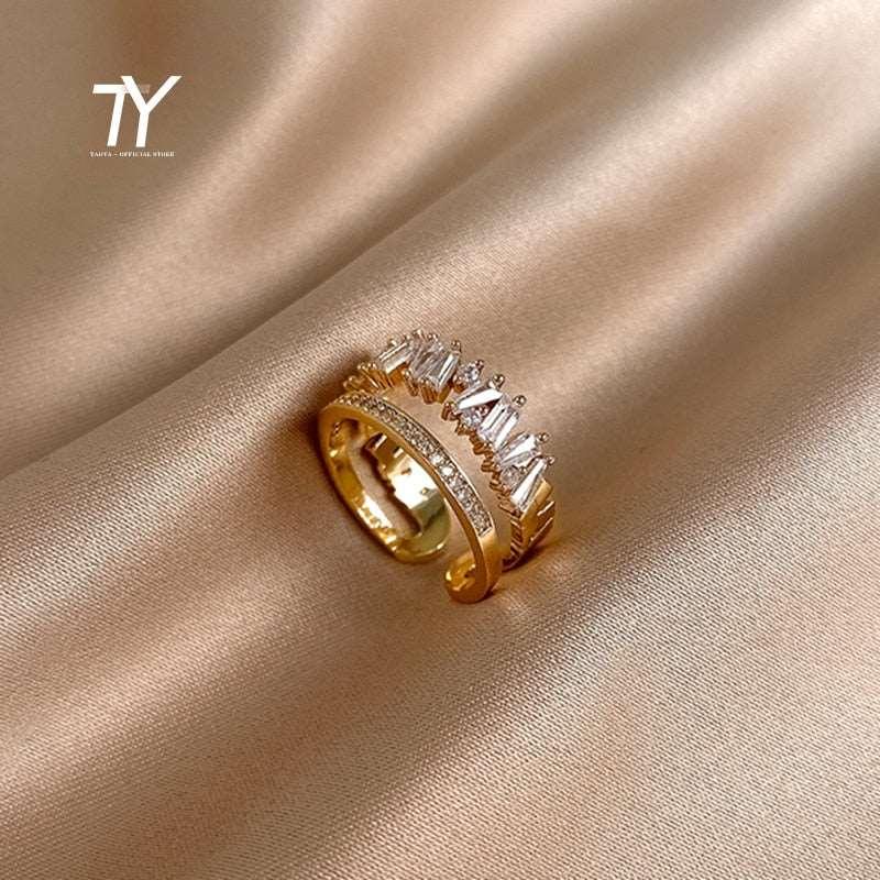 Women's Luxury Zircon Gold Color Open Rings - Alartis