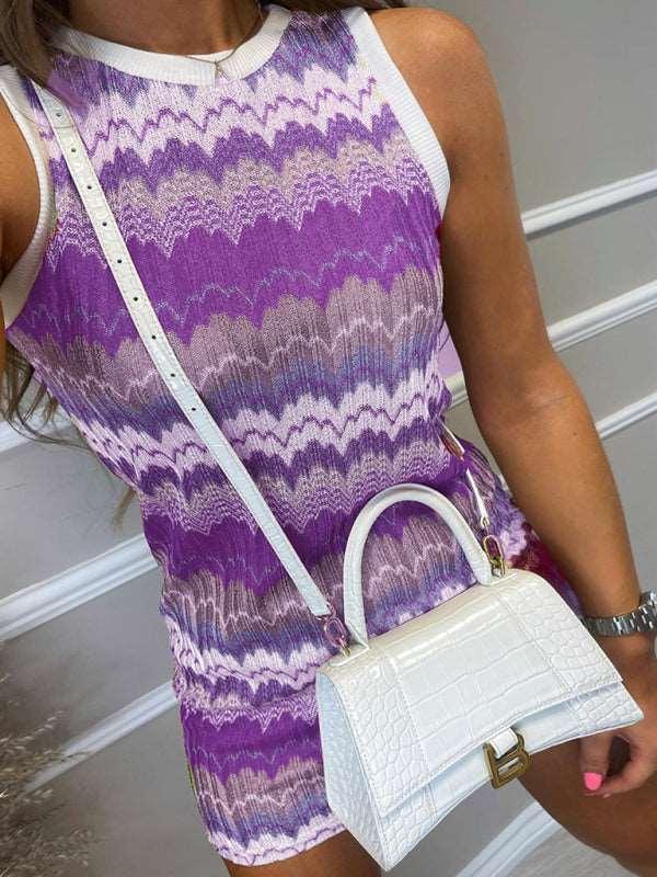 Women's Stylish Sleeveless Wave Pattern Slim Knit Sweater - Alartis