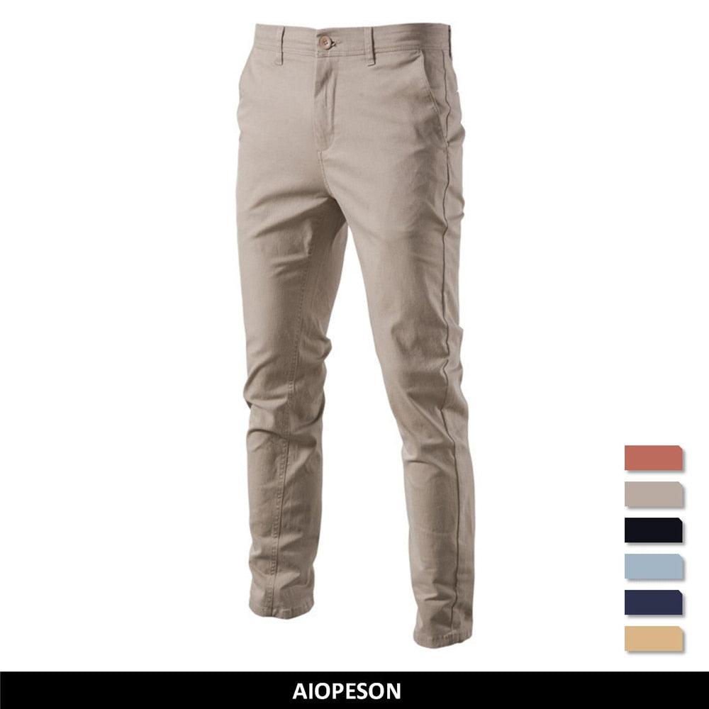 Men's Casual Cotton Trousers, Solid Color Slim Fit Pants, Classic Business Pants - Alartis