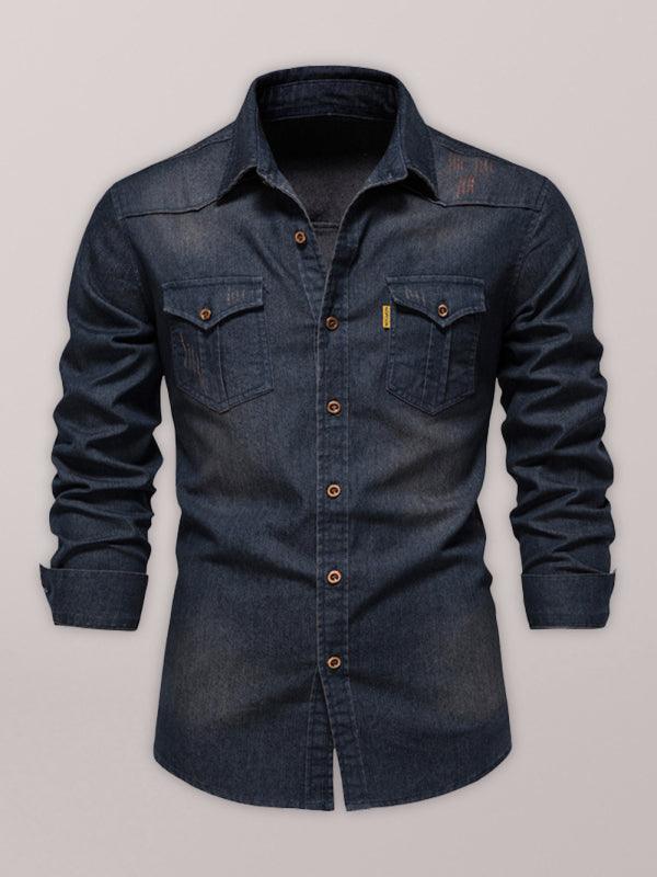 Men's Casual Solid Color Long-sleeved Shirt - Alartis