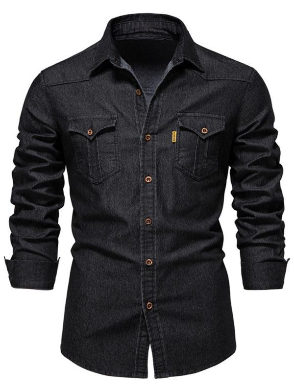 Men's Casual Solid Color Long-sleeved Shirt - Alartis