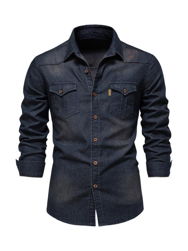 Men's Casual Solid Color Long-sleeved Shirt - Alartis
