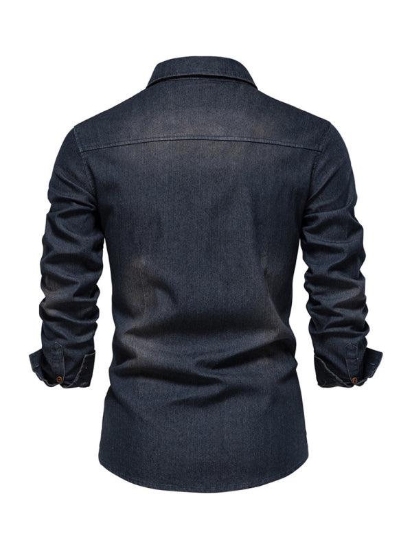 Men's Casual Solid Color Long-sleeved Shirt - Alartis