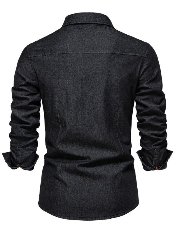 Men's Casual Solid Color Long-sleeved Shirt - Alartis