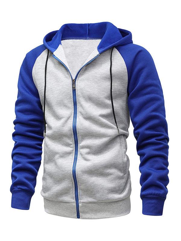 Men's Contrasting Zipper Cardigan Jacket with Fleece Hoodie - Alartis