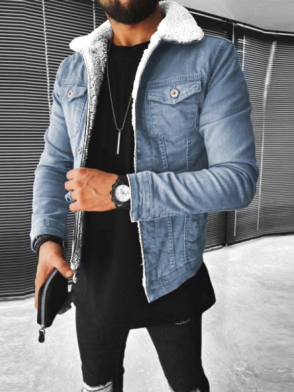 Men's Plush Style Denim Outer Jacket - Alartis
