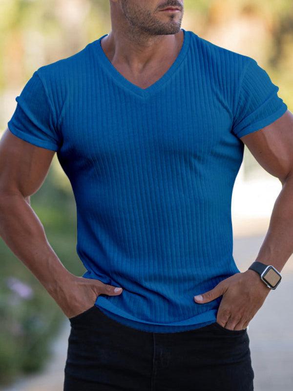 Men's Rib-knit V-neck Short-sleeve T-shirt - Alartis