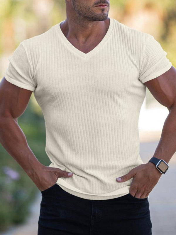 Men's Rib-knit V-neck Short-sleeve T-shirt - Alartis
