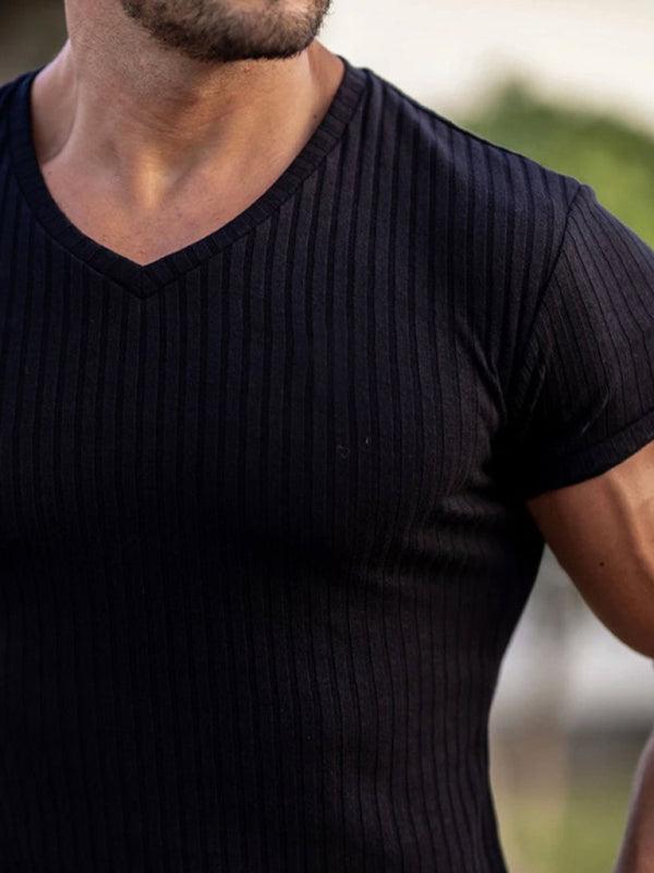 Men's Rib-knit V-neck Short-sleeve T-shirt - Alartis