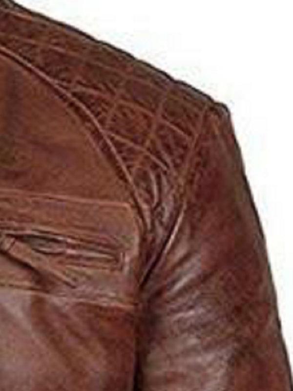 Men's Stand Collar Motorcycle Leather Jacket - Alartis