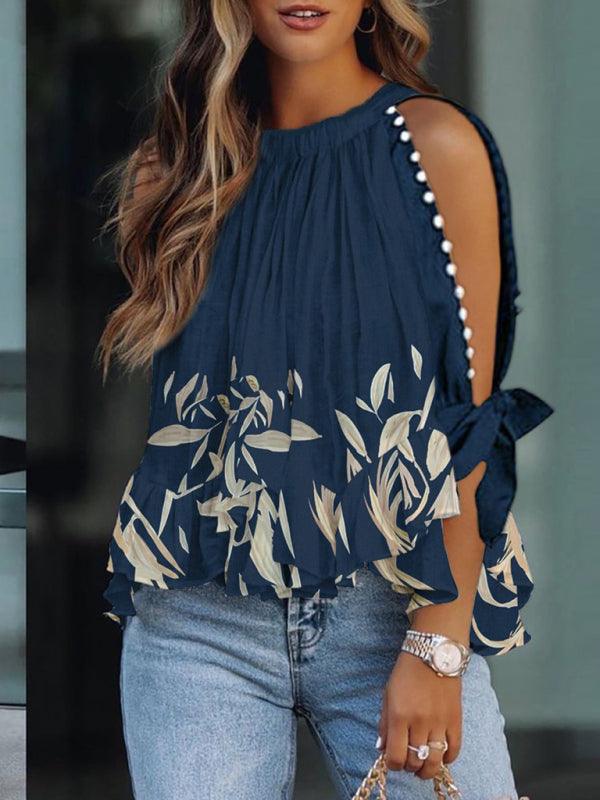 Women's Floral Print Cold Shoulder Cotton Top - Alartis
