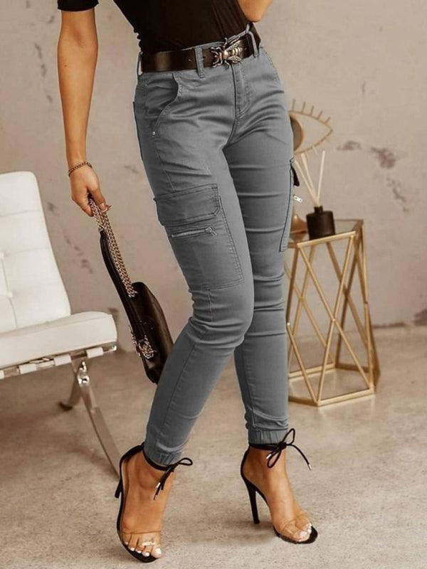 Women's Solid Color Ankle Cargo Pants - Alartis