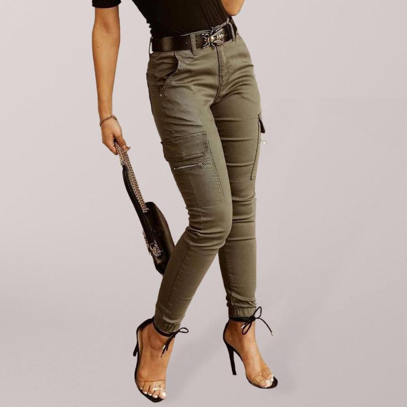 Women's Solid Color Ankle Cargo Pants - Alartis