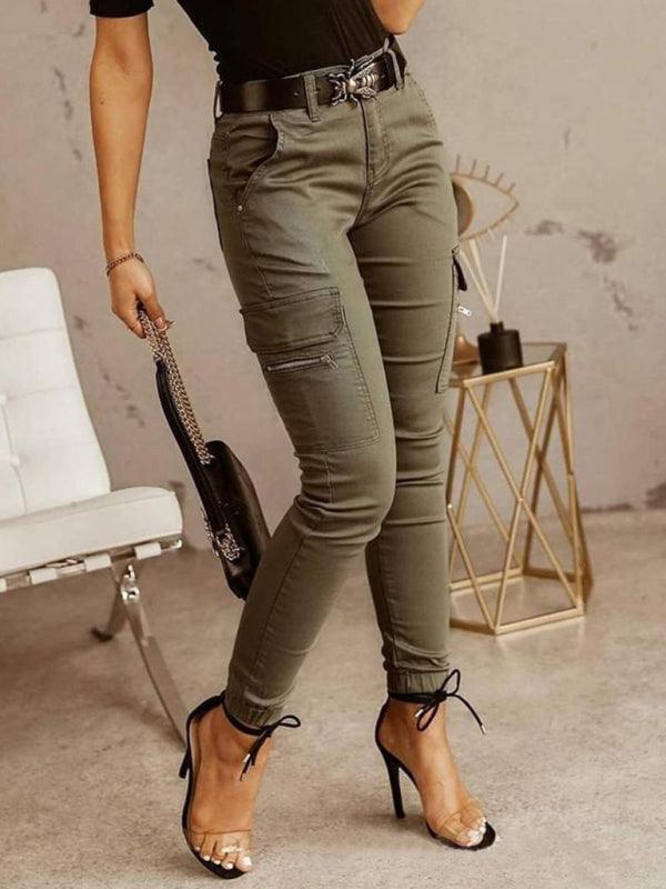 Women's Solid Color Ankle Cargo Pants - Alartis