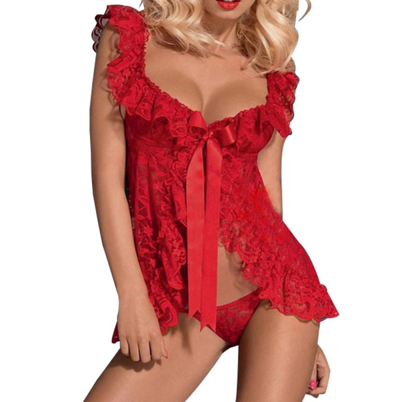 Women's Sexy Lace Nightwear Set with Nightgown and G-string