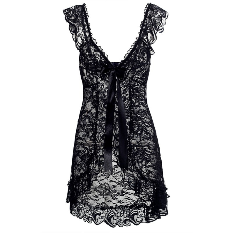 Women's Sexy Lace Nightwear Set with Nightgown and G-string