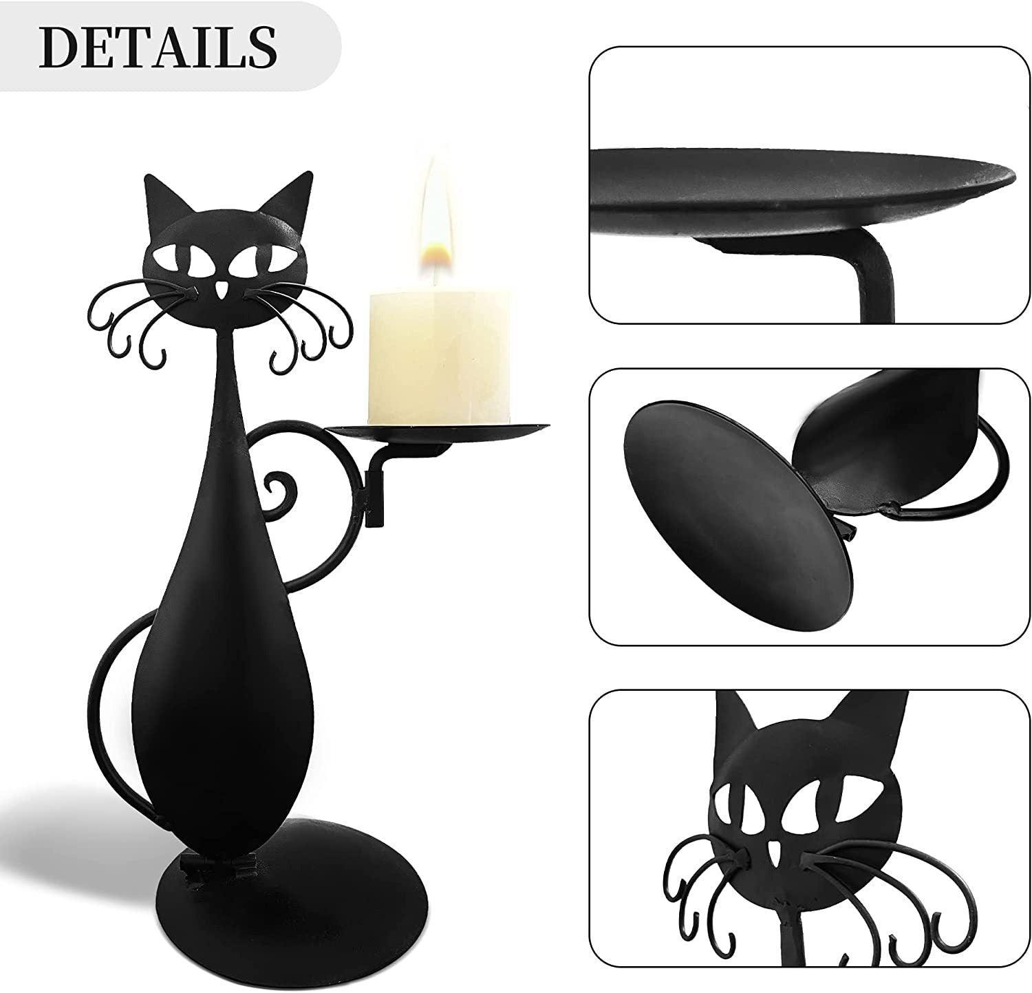 Black Metal Cat Retro Rural Farmhouse Candlestick - Alartis