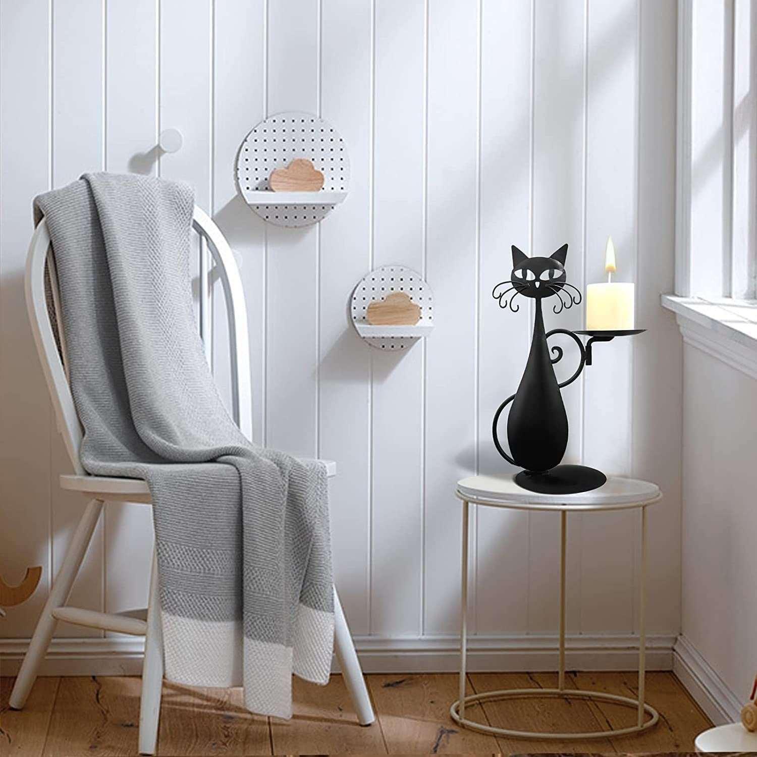 Black Metal Cat Retro Rural Farmhouse Candlestick - Alartis