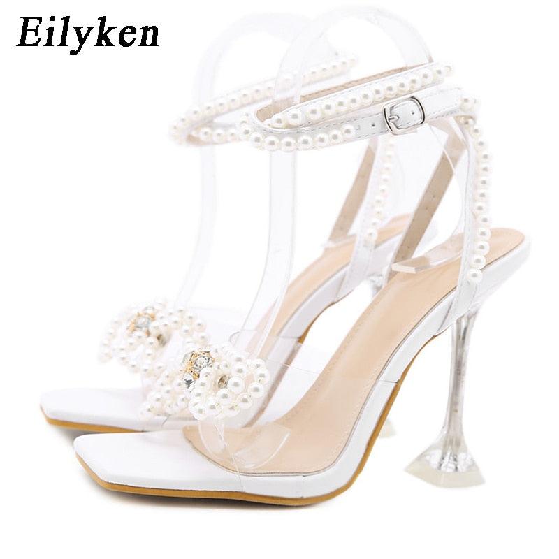 Eilyken White String Bead High Heels Women Summer Sandals - Alartis