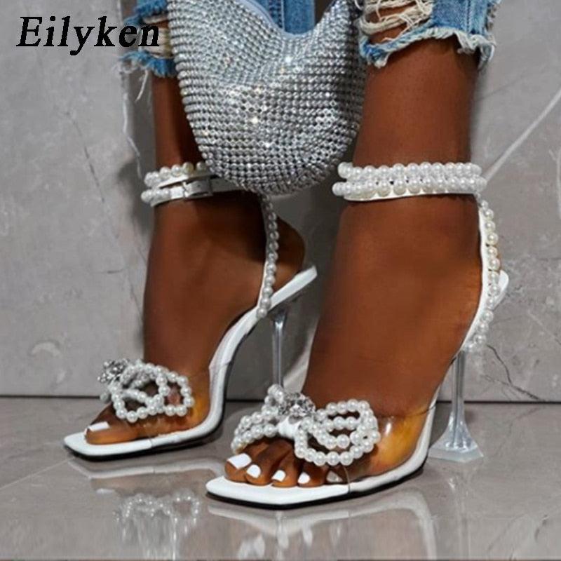 Eilyken White String Bead High Heels Women Summer Sandals - Alartis